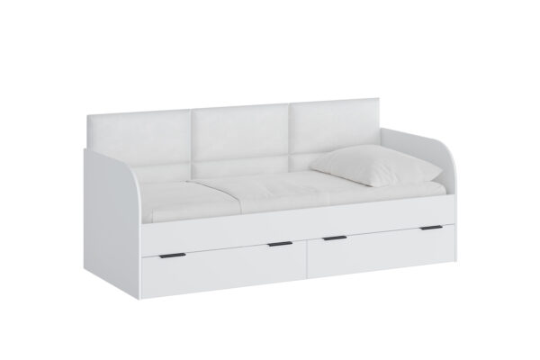 Кровать Фрита с выдвижными ящиками и мягким изголовьем белый